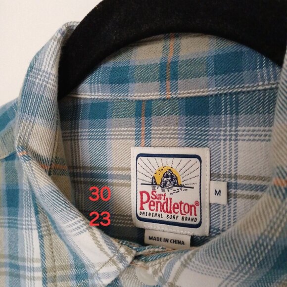 Surf Pendleton Mens M Flannel Long Sleeve Button Shirt 100% Cotton Blue Green - Picture 7 of 8